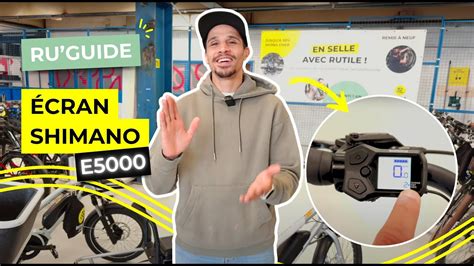 Schéma de l'écran Shimano E5000 affichant les informations principales (niveau de batterie, vitesse, mode d'assistance)