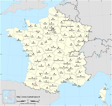 Carte de France mettant en évidence les villes de Tarbes et Mont-de-Marsan, soulignant la proximité géographique des équipes finalistes.