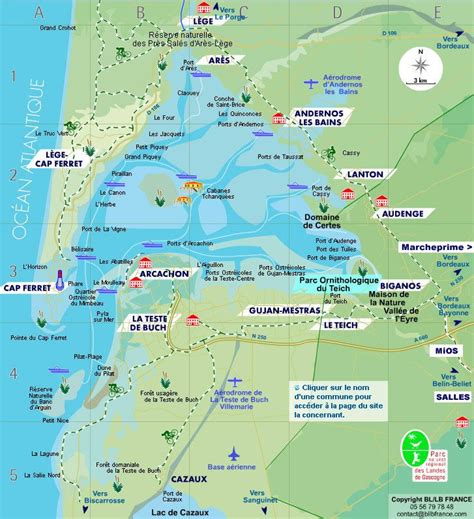 Carte du Bassin d'Arcachon avec les principaux points d'intérêt touristiques