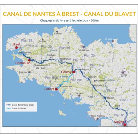 Carte du parcours cyclable sur le canal du Blavet, de Hennebont à Pontivy, avec les principaux points d'intérêt.