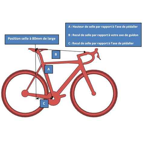 Schéma montrant les différents points de réglage du Trybike : selle, guidon, disque arrière