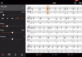 Capture d'écran de l'application Smart Pianist sur une tablette