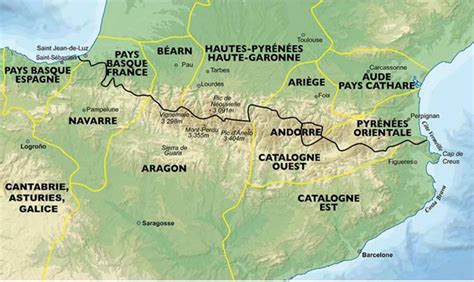 Carte des Pyrénées montrant la localisation de l'Andorre entre la France et l'Espagne.