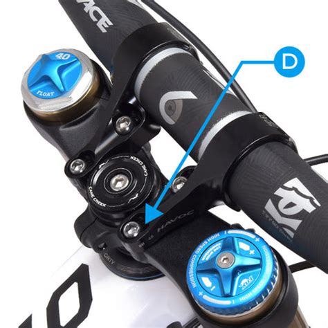 Schéma d'une potence de VTT DH avec ses points de fixation et de serrage du guidon