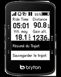Capture d'écran des options de personnalisation des champs de données sur le Bryton Rider 10