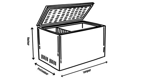 Schéma des dimensions et des espaces de ventilation recommandés pour un congélateur coffre