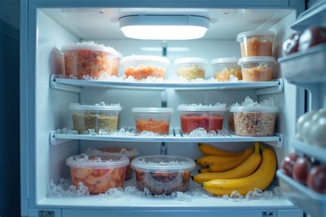 Illustration montrant des aliments correctement emballés et étiquetés dans un congélateur coffre