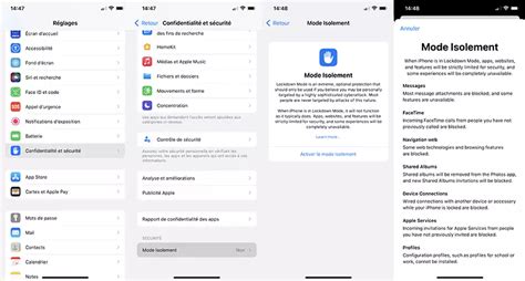 schéma expliquant le fonctionnement du mode Isolement de l'iPhone et ses protections