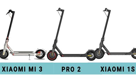 Comparaison visuelle des designs des trottinettes Xiaomi Mi 3, 1S et Pro 2, mettant en évidence les différences de couleur