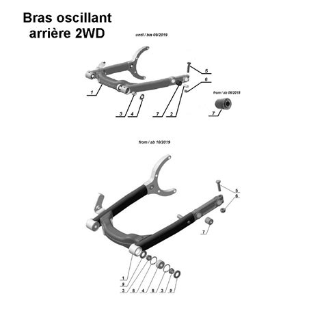 Schéma explicatif des composants du bras oscillant d'une moto