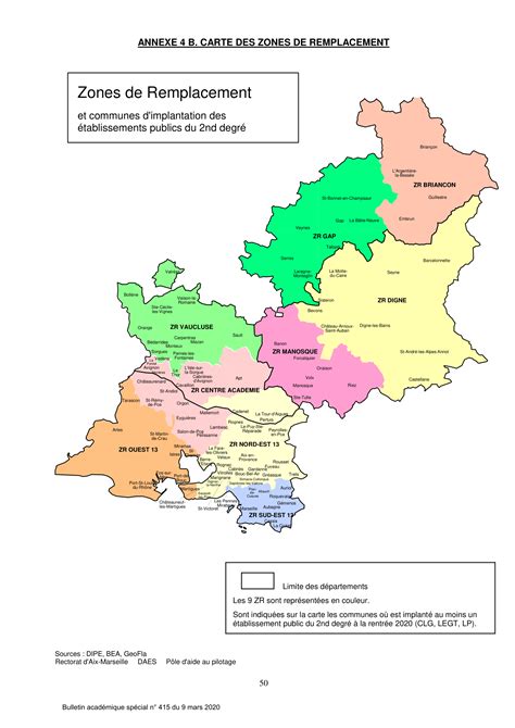 Carte académique délimitant plusieurs zones de remplacement (ZR)
