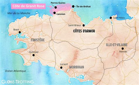 Carte de la Vélomaritime sur la Côte de Granit Rose avec les principaux points d'intérêt