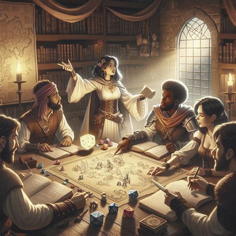 Illustration d'elfes et de nains dans un style de jeu de rôle