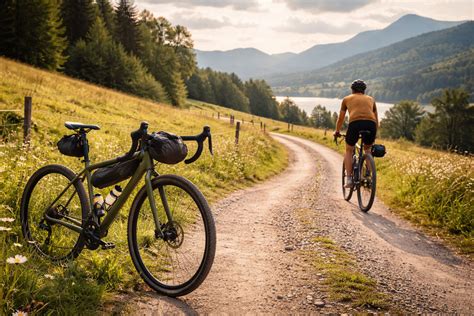 Photographie artistique d'un vélo de gravel dans un paysage inspirant