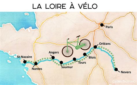 Carte générale de l'itinéraire La Loire à Vélo, montrant sa connexion avec l'EuroVelo 6.