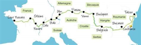 Carte de l'itinéraire EuroVelo 6, de l'Atlantique à la Mer Noire, soulignant les pays traversés.