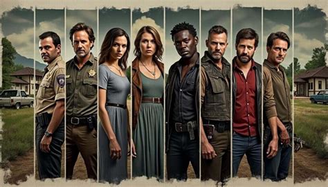 Illustration des personnages principaux de The Walking Dead devant un paysage dévasté.
