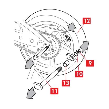 Illustration montrant comment retourner un axe de roue arrière de moto pour le montage d'une plaque latérale.