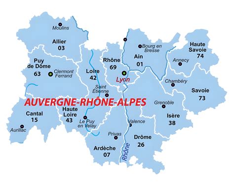 Carte de la région Auvergne-Rhône-Alpes avec les circuits Supermotard indiqués