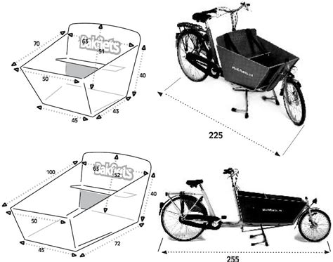 Schéma comparatif des dimensions d'un bakfiets court et long