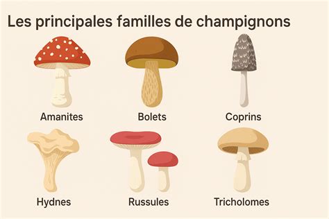 Infographie présentant cinq types de champignons et leurs bienfaits spécifiques sur la santé cérébrale.