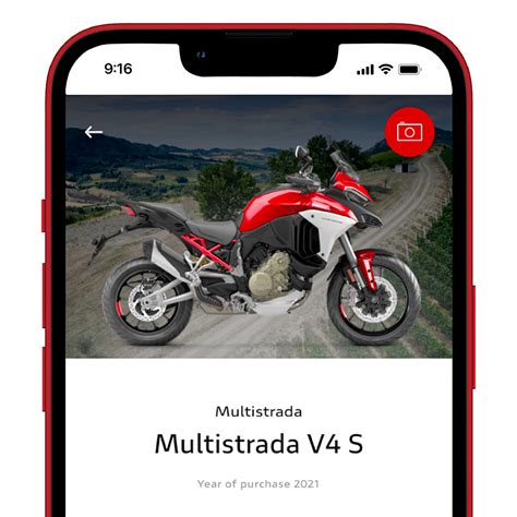 Capture d'écran de l'application MyDucati, montrant le garage numérique et la carte Ducatista