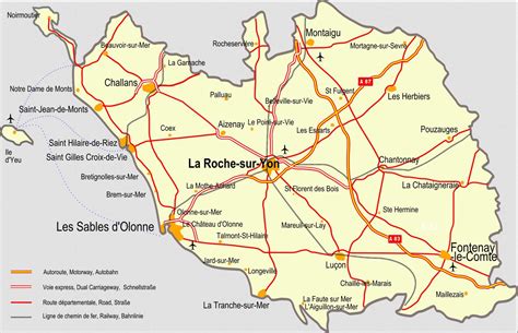 Carte de la Vendée avec des points d'intérêt cyclistes