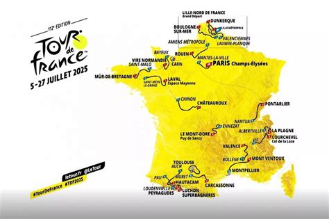 Carte du parcours du Tour de France avec l'étape en Mayenne