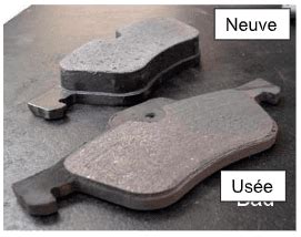 Illustration comparant des patins de frein usés et des patins neufs