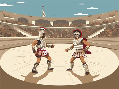 Illustration d'une arène de gladiateurs antique avec des foules en délire