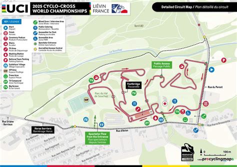 Schéma du circuit de cyclo-cross avec indication des passages étroits et des zones de virages.