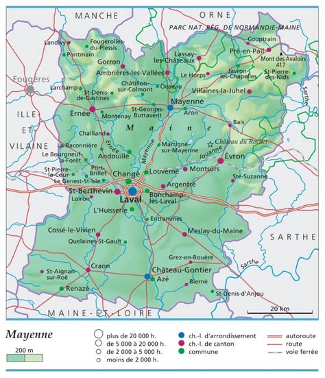 Carte du département de la Mayenne avec les localisations des étapes du Tour du Bocage et de l'Ernée 53.