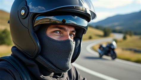 Motard portant une cagoule de moto sous son casque