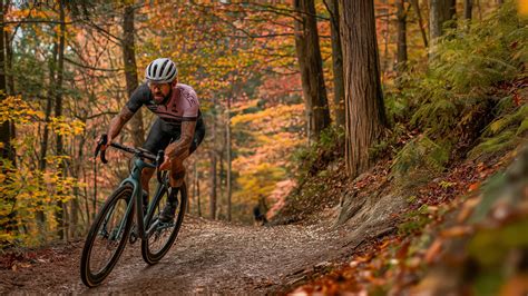 Cycliste pratiquant du Gravel sur un chemin forestier