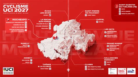 Carte de la Haute-Savoie Mont-Blanc indiquant les différents sites des Championnats du Monde UCI 2027