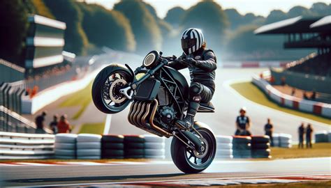 Illustration d'une moto effectuant un wheeling, mettant en évidence la roue arrière en l'air et la position du pilote.
