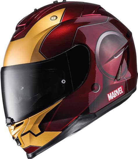 Casques HJC Marvel avec différents super-héros sur fond graphique