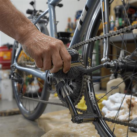 Illustration montrant les étapes de nettoyage et lubrification d'une chaîne de vélo