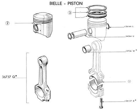Vue éclatée d'un piston de moto avec ses segments et son axe