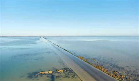 Vue du passage du Gois à marée basse, une étape emblématique de La Vélodyssée