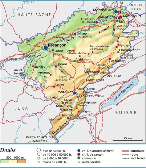 Carte schématique de la véloroute traversant le département du Doubs