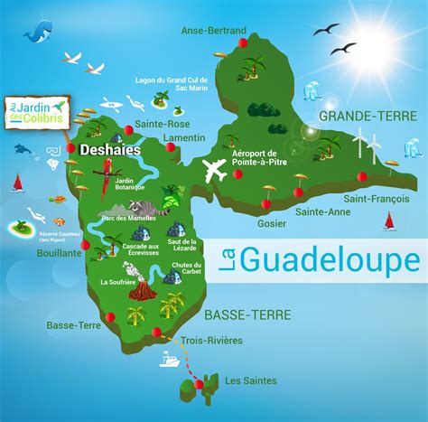 Carte de la Guadeloupe avec des pistes cyclables mises en évidence