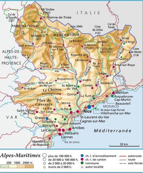Carte des Alpes-Maritimes montrant plusieurs cols emblématiques