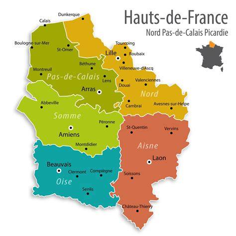 Carte de la région Hauts-de-France mettant en évidence les départements concernés par les activités d'Expérience Nord.