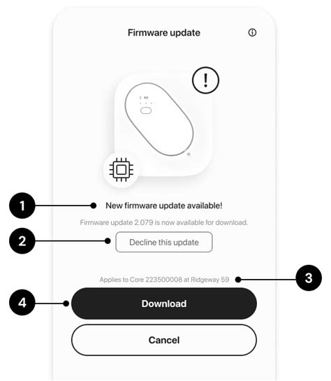 Interface de l'application Ninebot avec une notification de mise à jour du firmware