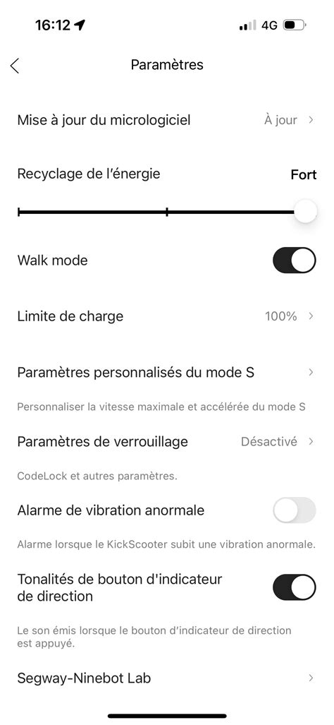 Capture d'écran de l'application Ninebot montrant la nouvelle fonctionnalité 