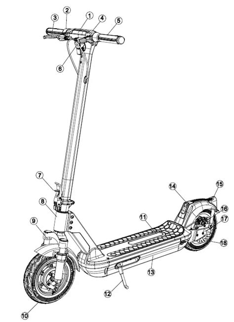 Schéma du design de la trottinette électrique RCB R10X avec ses éléments clés.