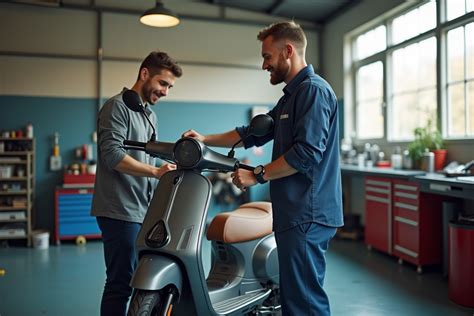 Mécanicien examinant un scooter