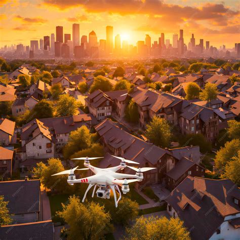 Illustration d'un drone volant au-dessus d'un paysage urbain