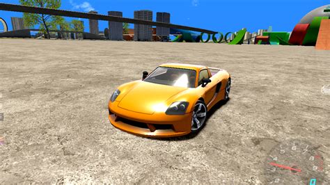 Vue aérienne d'une carte de Madalin Stunt Cars 2 montrant diverses rampes, boucles et bâtiments dans un paysage urbain